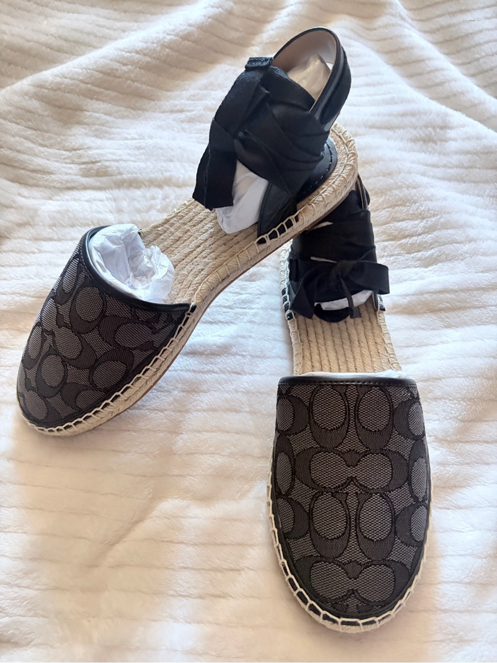 Coach Black Signature Connie Jac Espadrilles with Black Ankle Ties